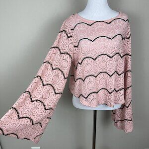 Maverick The Collection Sweater Top Womens Large Crochet Lace Bell Sleeve Boho L